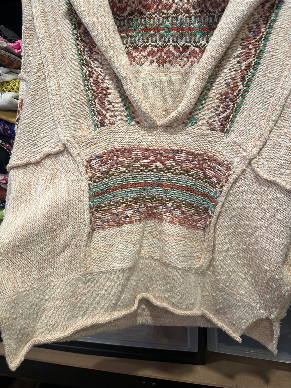 Pilcro Cream Cowl-Neck Sweater with Teal & Rust Stripes beachy poncho - Picture 4 of 9